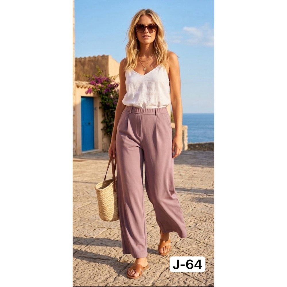 Halara High Waisted Wide Leg Pleated Work Trousers Mauve Purple Medium Regular